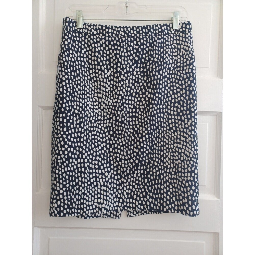 J. Crew navy cream polkadot cotton pencil skirt 4 classic preppy career trendy